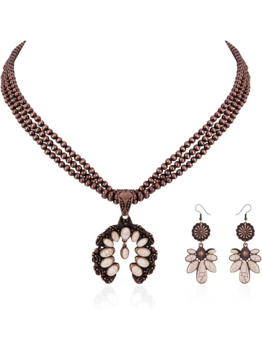 Turquoise Dangle Earring and Necklace Jewelry Set for Women - Rustic Chic Style